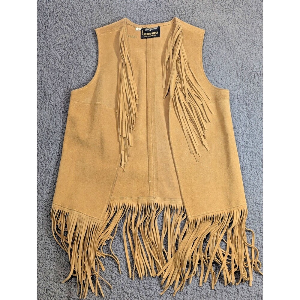 Latigo West Suede Fringe Vest Womens S Tan Leather Western Boho Festival USA